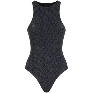 SKIMS X FENDI Black Logo Bodysuit
